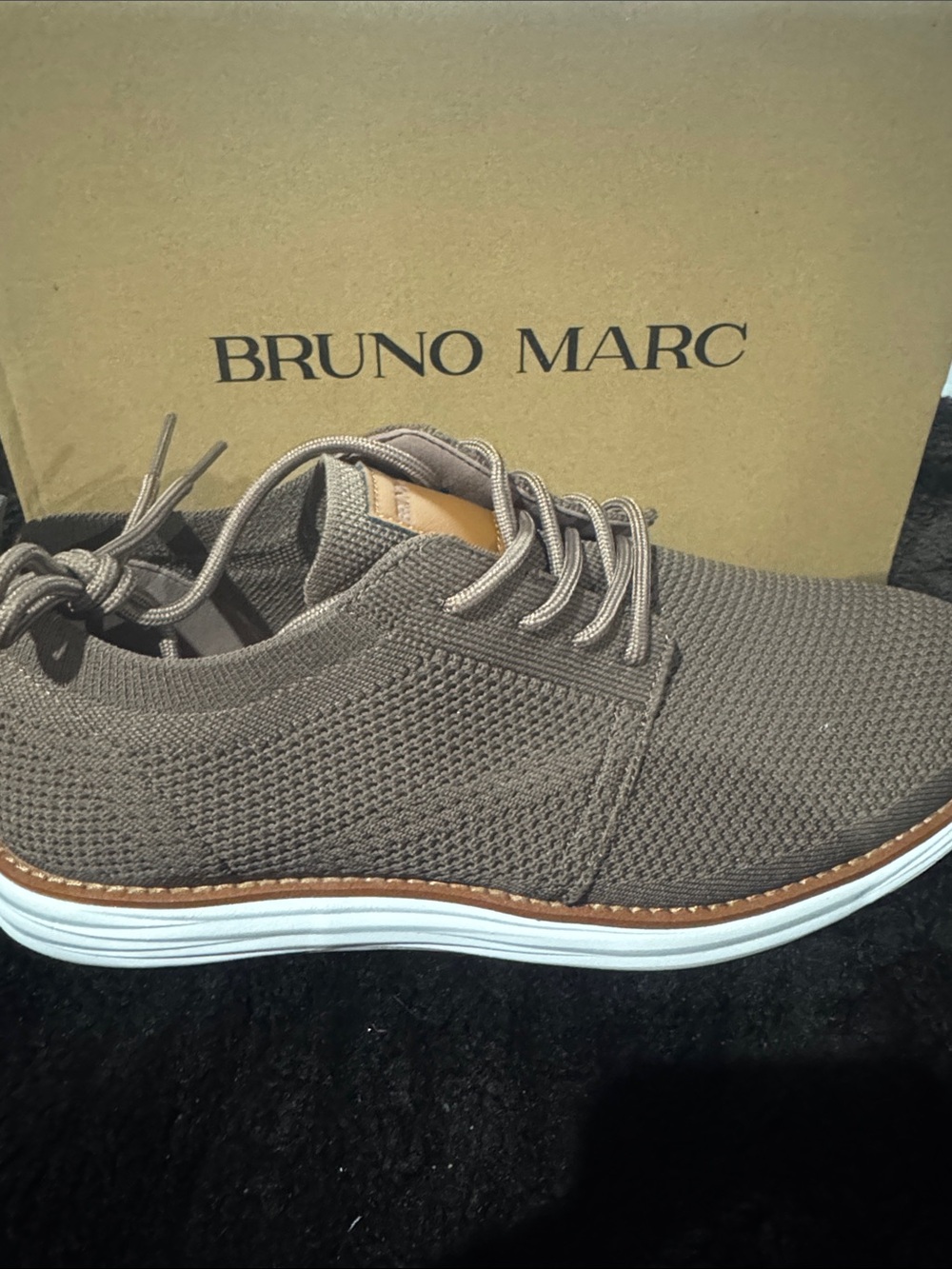 Bruno Marc Men's Taupe Knit Lace-Up Sneaker